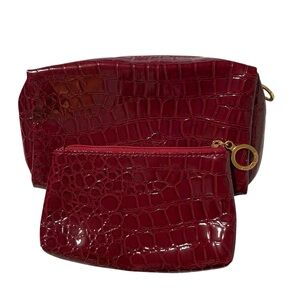 Estee Lauder Red Crocodile-Embossed Cosmetic Bag Set